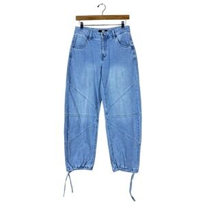 Madden NYC Paneled Balloon Barrel Jeans Light Wash Streetwear Retro Size 4